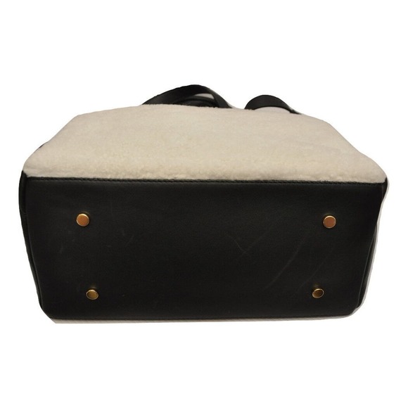Via Repubblica Italy Genuine Shearling / Leather Handbag Cream/Black Nwt $698 - Picture 4 of 5